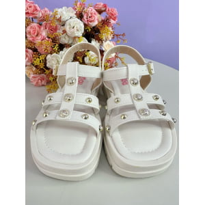 Sandália Infantil de Tiras Papete Charmozinha Off White Luxo