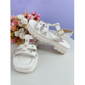 Sandália Infantil de Tiras Papete Charmozinha Off White Luxo
