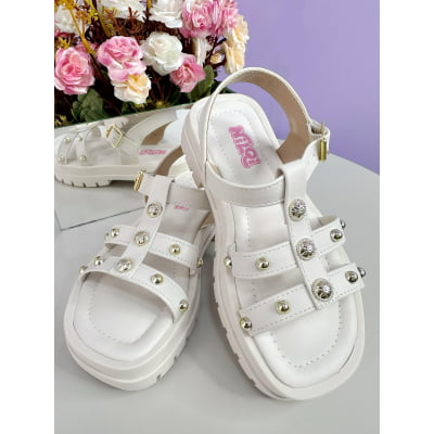 Sandália Infantil de Tiras Papete Charmozinha Off White Luxo