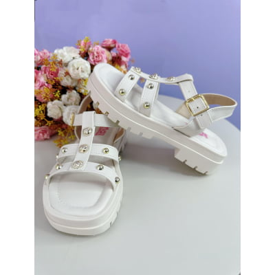 Sandália Infantil de Tiras Papete Charmozinha Off White Luxo