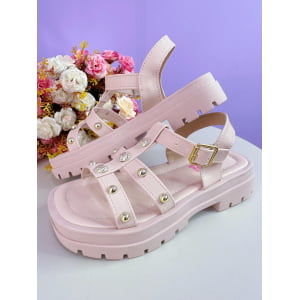 Sandália Infantil de Tiras Papete Charmozinha Rose Luxo