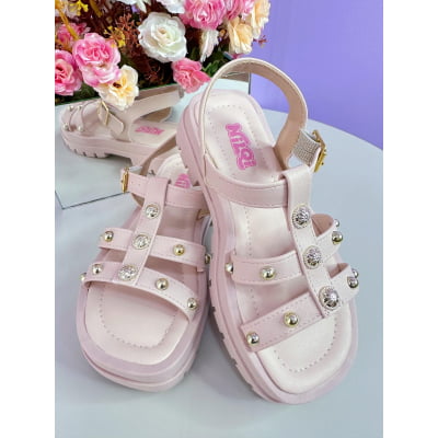 Sandália Infantil de Tiras Papete Charmozinha Rose Luxo
