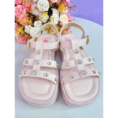 Sandália Infantil de Tiras Papete Charmozinha Rose Luxo