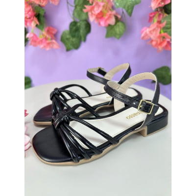 Sandália Infantil de Tiras Preto Luxo