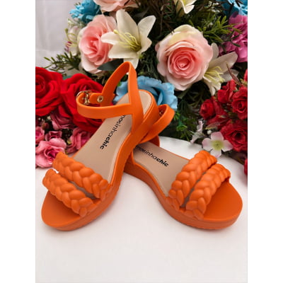 Sandália Infantil Flat Trançada Laranja Luxo