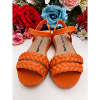 Sandália Infantil Flat Trançada Laranja Luxo