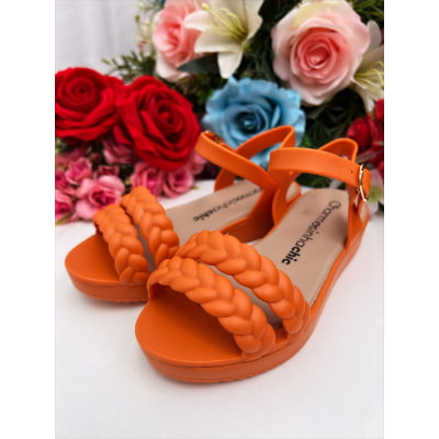 Sandália Infantil Flat Trançada Laranja Luxo