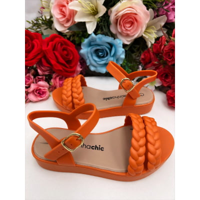 Sandália Infantil Flat Trançada Laranja Luxo