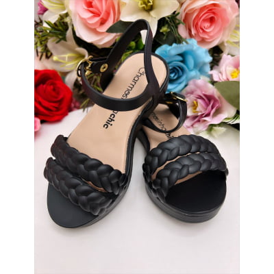 Sandália Infantil Flat Trançada Preto Luxo