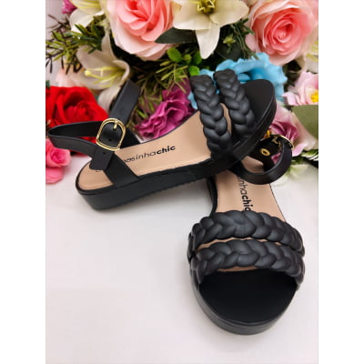 Sandália Infantil Flat Trançada Preto Luxo