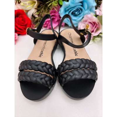 Sandália Infantil Flat Trançada Preto Luxo