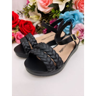 Sandália Infantil Flat Trançada Preto Luxo
