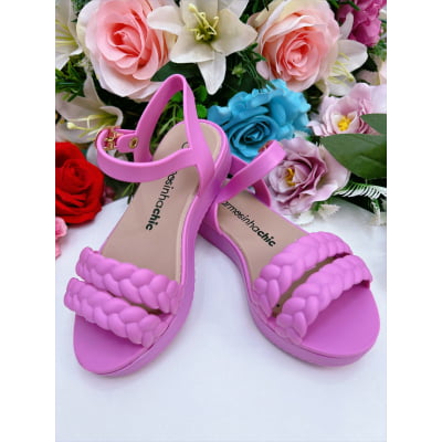 Sandália Infantil Flat Trançada Rosa Chiclete Luxo