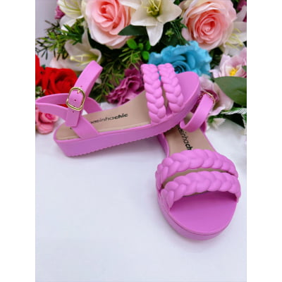 Sandália Infantil Flat Trançada Rosa Chiclete Luxo