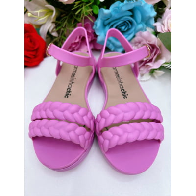 Sandália Infantil Flat Trançada Rosa Chiclete Luxo