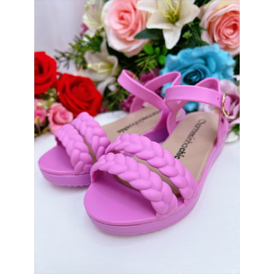 Sandália Infantil Flat Trançada Rosa Chiclete Luxo