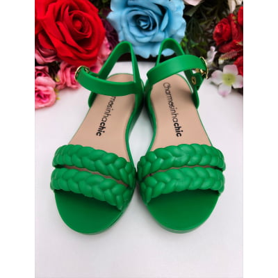 Sandália Infantil Flat Trançada Verde Bandeira Luxo