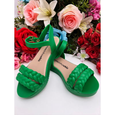 Sandália Infantil Flat Trançada Verde Bandeira Luxo