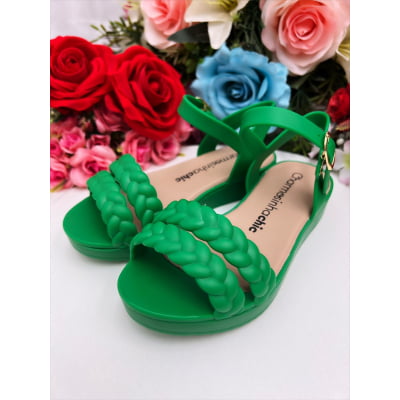 Sandália Infantil Flat Trançada Verde Bandeira Luxo
