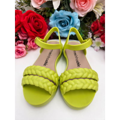 Sandália Infantil Flat Trançada Verde Lima Luxo
