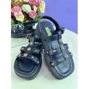 Sandália Infantil Papete de Tiras Charmozinha Preto Luxo