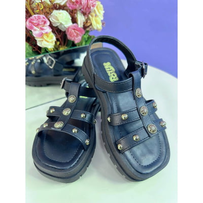 Sandália Infantil Papete de Tiras Charmozinha Preto Luxo