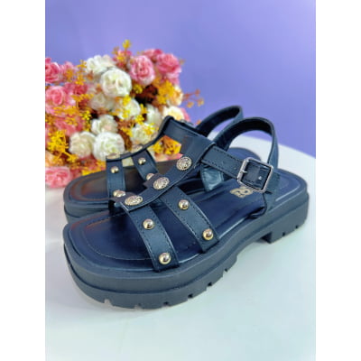 Sandália Infantil Papete de Tiras Charmozinha Preto Luxo