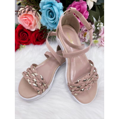 Sandália Infantil Tiras Trançadas Rasteira Nude