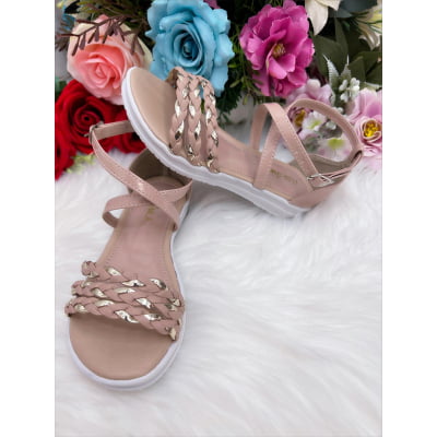 Sandália Infantil Tiras Trançadas Rasteira Nude