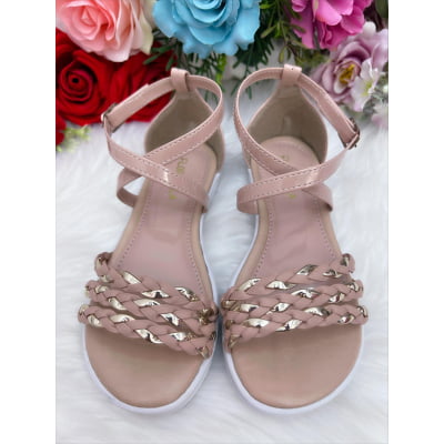 Sandália Infantil Tiras Trançadas Rasteira Nude