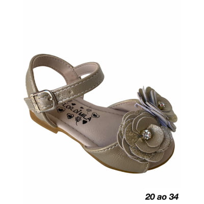 Sandália Ouro Fosco Flor e Strass