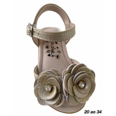 Sandália Ouro Fosco Flor e Strass