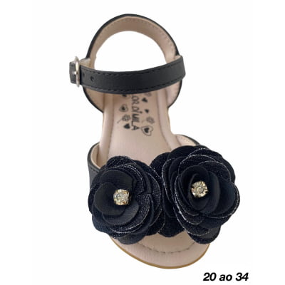 Sandália Preto Fosco Flor e Strass