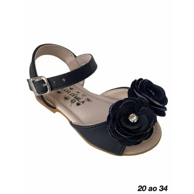 Sandália Preto Fosco Flor e Strass