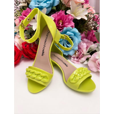 Sandália Salto Baixo Corrente Infantil Verde Lima