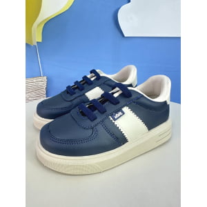 Sapatênis Azul Marinho e Bege Com Cadarço Elástico Ajustavel