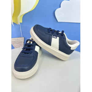 Sapatênis Azul Marinho e Bege Com Cadarço Elástico Ajustavel