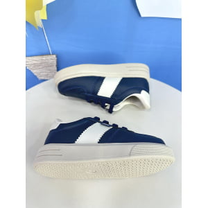 Sapatênis Azul Marinho e Bege Com Cadarço Elástico Ajustavel