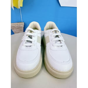 Sapatênis Branco e Bege Com Cadarço Elástico Ajustavel