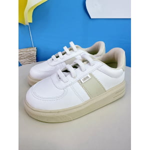 Sapatênis Branco e Bege Com Cadarço Elástico Ajustavel