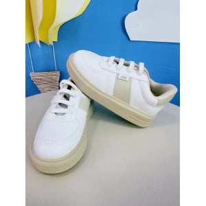 Sapatênis Branco e Bege Com Cadarço Elástico Ajustavel