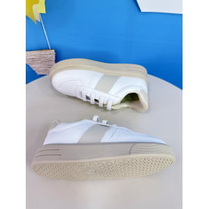 Sapatênis Branco e Bege Com Cadarço Elástico Ajustavel
