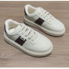 Sapatênis Off White e Marrom Com Cadarço Casual