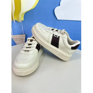 Sapatênis Off White e Marrom Com Cadarço Elástico Ajustavel
