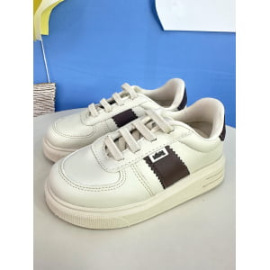 Sapatênis Off White e Marrom Com Cadarço Elástico Ajustavel