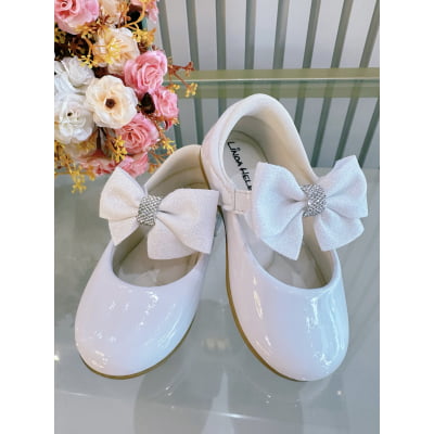 Sapatinho Branco Veniz Com Lacinho e Strass Batizado