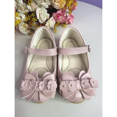 Sapatinho Infantil Nude Fosco C/ Aplique de Flores e Pérolas