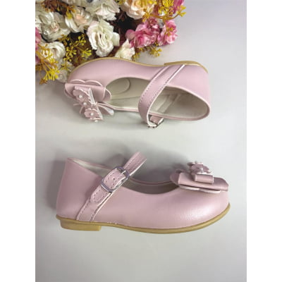 Sapatinho Infantil Nude Fosco C/ Aplique de Flores e Pérolas