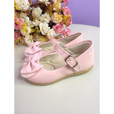 Sapatinho Infantil Rosa Verniz C/ Aplique de Lacinho Glitter