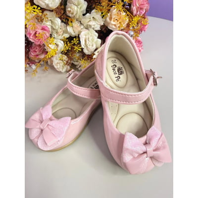 Sapatinho Infantil Rosa Verniz C/ Aplique de Lacinho Glitter Sapatinho Infantil Rosa Verniz C/ Aplique de Lacinho Glitter